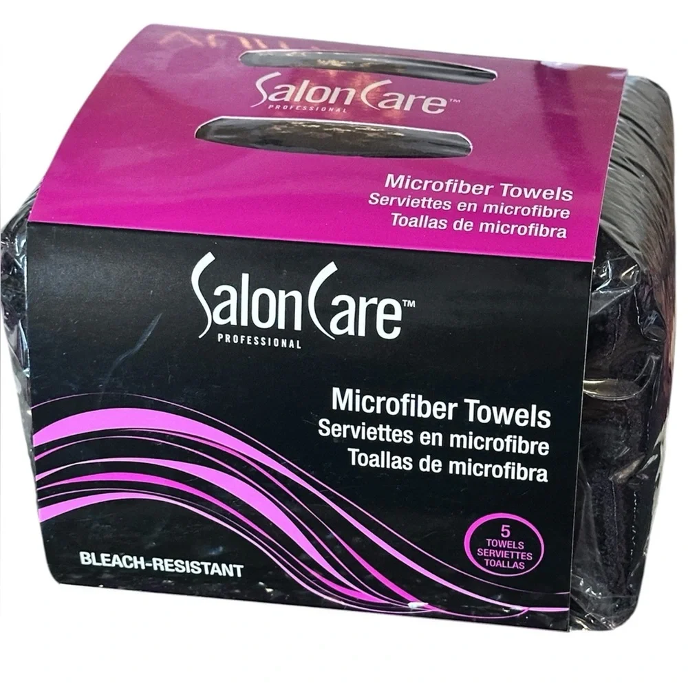 NIP - 5-count pack of Salon Care Black Microfiber Towels